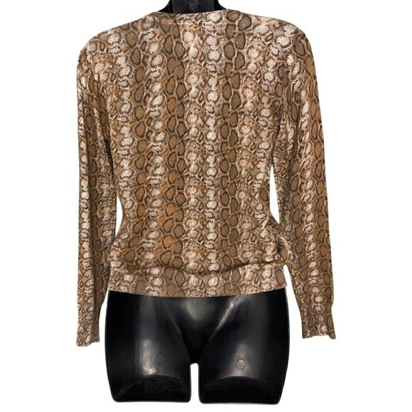 Ava Paige Tan Snakeskin Animal Print Knit Cardigan Sweater Size Small - Picture 8 of 9